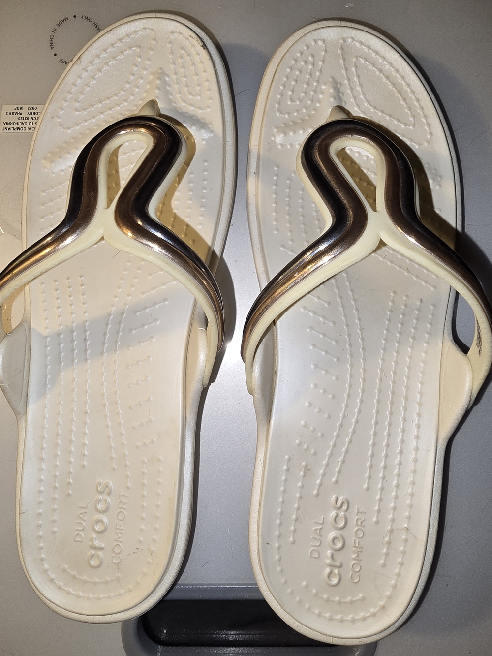 Crocs Women's Ivory Dual Comfort Metallic-Trim Flip Flop